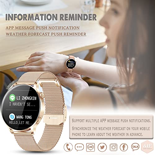 AWSENS Smartwatch Mujer, Reloj Inteligente Deportivo 1.28 Pulgadas, con Pulsómetro, Recibir y contestar Llamadas, Monitor de Sueño, Control de Musica, para Android iOS （Oro Rosa）