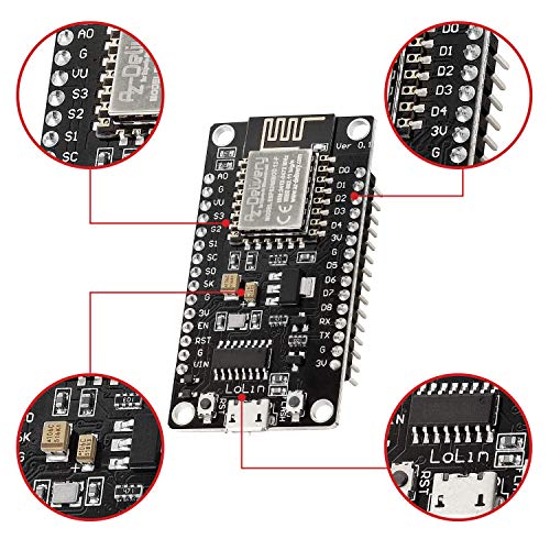 AZDelivery 5 pcs NodeMCU Lolin V3 Modulo ESP8266 ESP-12F WiFi con CH340 Tarjeta de Desarrollo WiFi 2.4 GHz Compatible con Arduino con E-Book Incluido!