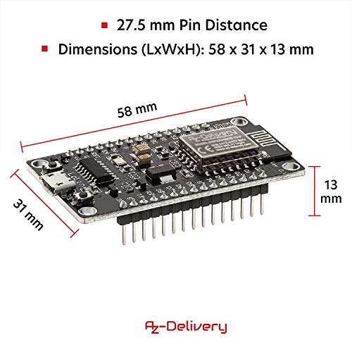 AZDelivery 5 pcs NodeMCU Lolin V3 Modulo ESP8266 ESP-12F WiFi con CH340 Tarjeta de Desarrollo WiFi 2.4 GHz Compatible con Arduino con E-Book Incluido!