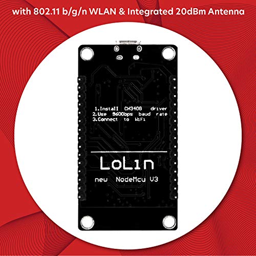 AZDelivery 5 pcs NodeMCU Lolin V3 Modulo ESP8266 ESP-12F WiFi con CH340 Tarjeta de Desarrollo WiFi 2.4 GHz Compatible con Arduino con E-Book Incluido!