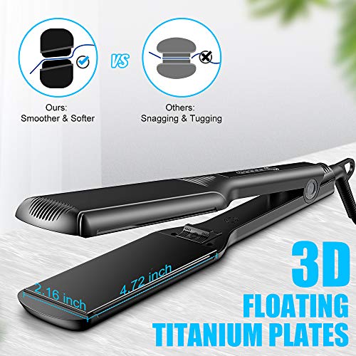 Babacom Planchas del Pelo Profesional, Plancha de Pelo de 2.16'' Titanio Flotante Extra Grande, 30s Calentamiento Instantáneo Antiestático Planchas Pelo Plancha de Cabello con 5 Temperatura Ajustable