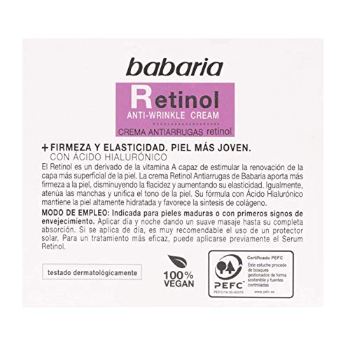 BABARIA Crema Facial Antiarrugas Mujer Retinol y Acido Hialuronico, Blanco, 50 Mililitros