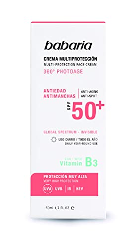 Babaria Crema Facial Multi Protectora Antiedad y Antimanchas Spf 50+, Fresco, 50 Ml