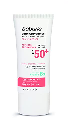 Babaria Crema Facial Multi Protectora Antiedad y Antimanchas Spf 50+, Fresco, 50 Ml