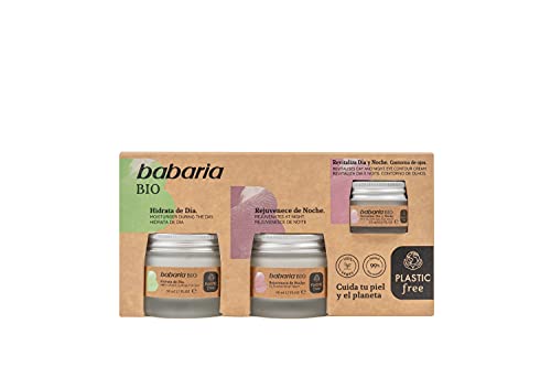 Babaria, Estuche cuidado facial mujer BIO, compuesto por una Crema Hidratante de Dia 50ml, una Crema Rejuvenece de Noche 50ml y un Contorno de ojos 15ml