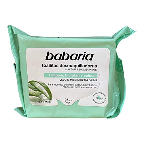Babaria – Toallitas Desmaquillantes Aloe Vera – 25 Uds, Blanco