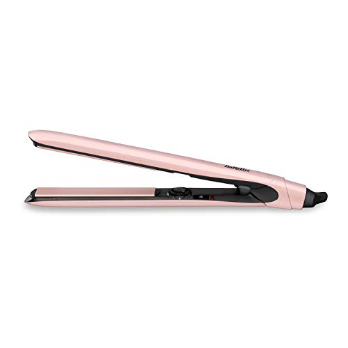 BaByliss 2498PRE Plancha de pelo Rose Blush 235 con placas flotantes extra largas de Cerámica con Titanio, 13 temperaturas desde 170°C hasta 235°C, calentamiento instantáneo, estuche termorresistente