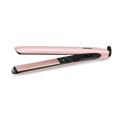 BaByliss 2498PRE Plancha de pelo Rose Blush 235 con placas flotantes extra largas de Cerámica con Titanio, 13 temperaturas desde 170°C hasta 235°C, calentamiento instantáneo, estuche termorresistente