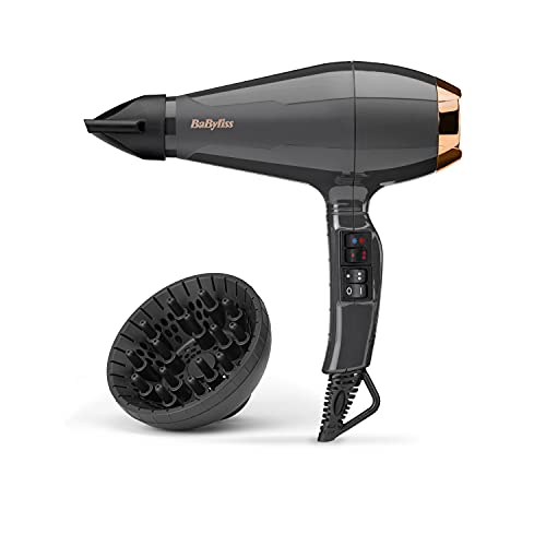 BaByliss 6719DE Italian Air Pro Secador de Pelo Iónico, 2 Boquillas y Difusor, Aire Frío Bloqueable, Gris Antracita, 2200W