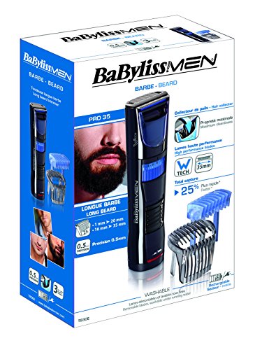 BaByliss Barbero T830E - Recortador especial barba larga, cuchillas de acero inoxidable de 35mm auto lubricantes y desmontables, 60 minutos de autonomía