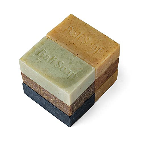 Bali Soap - Juego de regalo de barra de jabón natural, jabón facial o corporal, paquete de 6 jabones variados (maracuyá, sándalo, mango, canela, plumeria, carbón de bambú) 3.5 oz cada uno