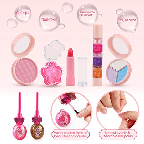 balnore Juguete de Maquillaje para niños, 34 Piezas Kit de Juguete de Maquillaje, Cosméticos Belleza Juguetes Juego de Maquillaje Lavable para Niños