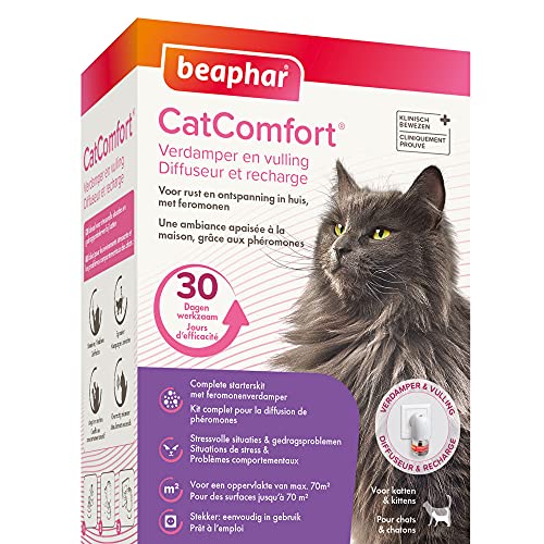 Beaphar – Catcomfort – Difusor eléctrico de feromonas para Gatos – Reduce el estrés y los Problemas de Comportamiento sin dependencia ni somnolencia – 1 Toma y 1 Recarga de 48 ml
