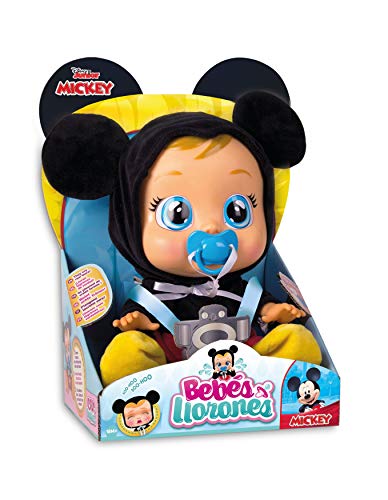 BEBÉS LLORONES Mickey Muñeca interactiva que llora de verdad con chupete y pijama de Mickey Mouse - Juguete y Regalo para niñas y niños +18 Meses