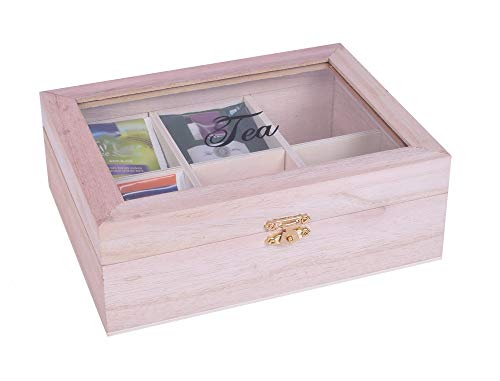 BeBuy24 Caja para bolsitas de té de madera auténtica, 6 compartimentos