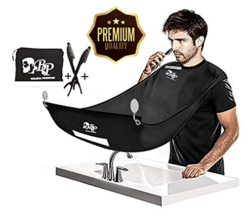 BELINIA PRESTIGE - delantal de barba (Blanco) con bolsillo integrado + 2 navajas GRATIS