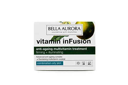 Bella Aurora Crema Facial de Día Anti-Edad y Anti-Arrugas Piel Mixta-Grasa 40+ Años, SPF 20, 50 ml | Prevención Anti-edad | Vitamin inFusion