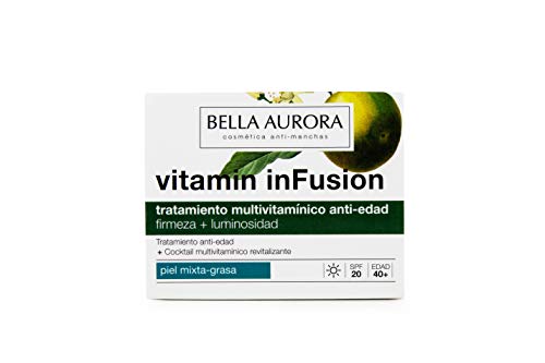 Bella Aurora Crema Facial de Día Anti-Edad y Anti-Arrugas Piel Mixta-Grasa 40+ Años, SPF 20, 50 ml | Prevención Anti-edad | Vitamin inFusion