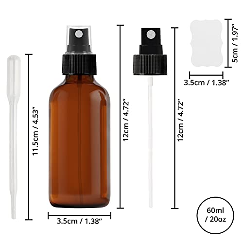 Belle Vous Bote Spray Pulverizador Cristal Ámbar 60 ml (Pack de 16) Botella con Rociador 2 Cuentagotas y Etiquetas – Frascos Vacíos Rellenables Aceites Esenciales, Limpieza, Aromaterapia y Perfume