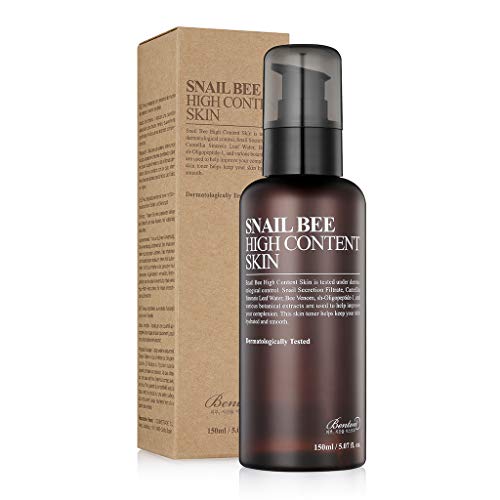 Benton Snail Bee High Content Skin (Toner) 150ml (5.07 fl. Oz.) - Tónico hidratante y calmante para grasas con filtrado de secreción de caracol y agua de té verde para grasas