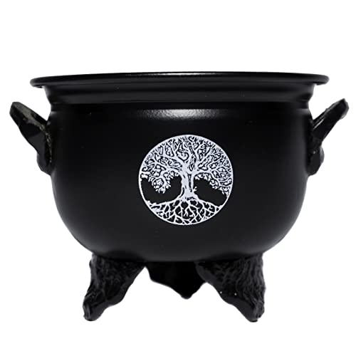 Berk Quemador de incienso, diseño de árbol de la vida, hierro brujero, caldron