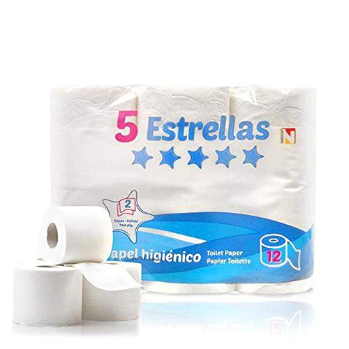 BigBuy Cleaning S2500628 Papel Higienico, 5 Estrellas, Pack de 12