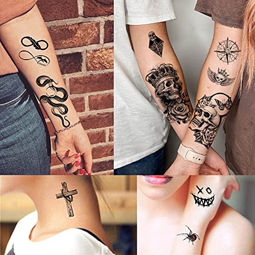 Bilizar 48 Hojas pequeño Tatuajes Temporales Adultos Hombre Mujer Halloween león tigre cráneo fantasma Tatuajes Falsos niños niñas brazo mano cara dedo cuello Tatuajes Adhesivos Temporales Realista 3D