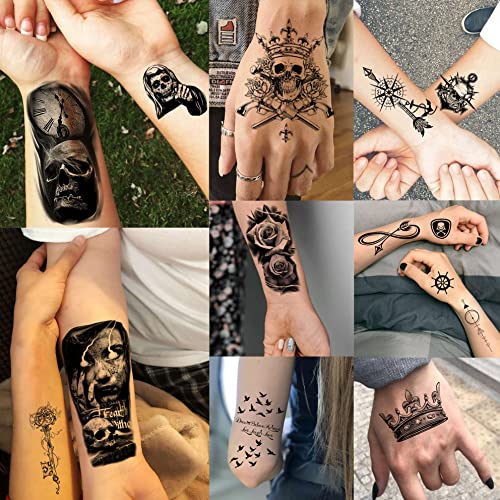 Bilizar 48 Hojas pequeño Tatuajes Temporales Adultos Hombre Mujer Halloween león tigre cráneo fantasma Tatuajes Falsos niños niñas brazo mano cara dedo cuello Tatuajes Adhesivos Temporales Realista 3D