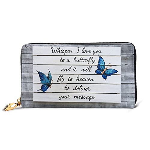 Billetera Cartera Impresión De Citas De Mariposa Azul con Amor Coin Purse Moda Billetera De Cuero Hermosamente Carteras Tarjeteros para Damas, Niña, Mejor Amigo