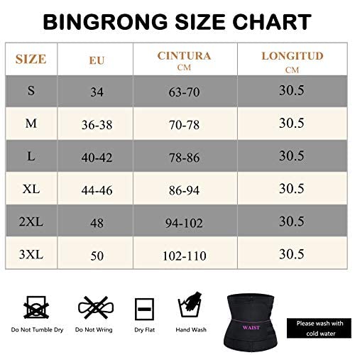 Bingrong Fajas Reductoras Mujer para Gimnasio Cinturón de Neopreno para Sudar Faja Lumbar Quema Grasa Waist Trainer Deporte Fitness Cintura Entrenador de Sudoración (Negro, Medium)