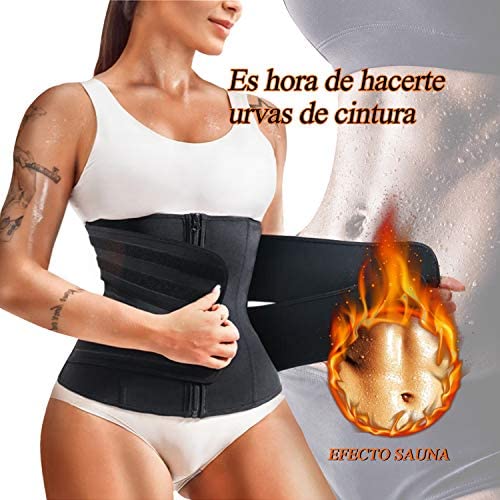 Bingrong Fajas Reductoras Mujer para Gimnasio Cinturón de Neopreno para Sudar Faja Lumbar Quema Grasa Waist Trainer Deporte Fitness Cintura Entrenador de Sudoración (Negro, Medium)