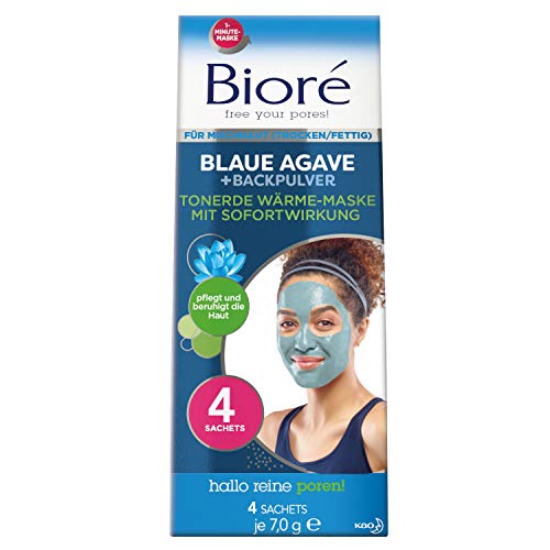 Bioré Mascarilla facial de arcilla caliente con agave azul y bicarbonato de sodio para piel mixta, 28 g