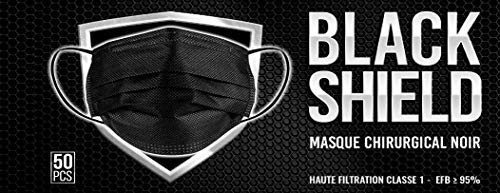 BLACK SHIELD - 102 unidades - Mascarilla Quirúrgica Tipo I Negra - Certificación CE - 3 capas - Filtración BFE > 95%.