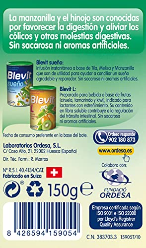 Blevit Digest - Infusión Instantánea con Manzanilla e Hinojo - Sin Gluten y Sin Azúcares Añadidos - Facilita la Digestión y la Expulsión de Gases - Para todas las edades - 150g