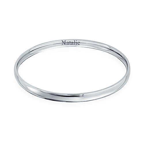 Bling Jewelry Apilable De Cúpula 5Mm Redondo Liso Brazalete Brazalete Pulido De Acero Inoxidable Tono Plata para Mujer De 8 Pulg.