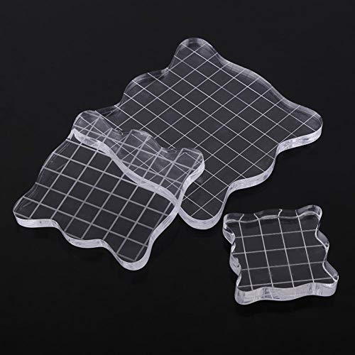 Bloques de sello acrílicos transparentes con líneas de cuadrícula, cuadrados con bordes de curva Herramientas de estampado esenciales para hacer manualidades de Scrapbooking,(7.5 * 7.5cm)