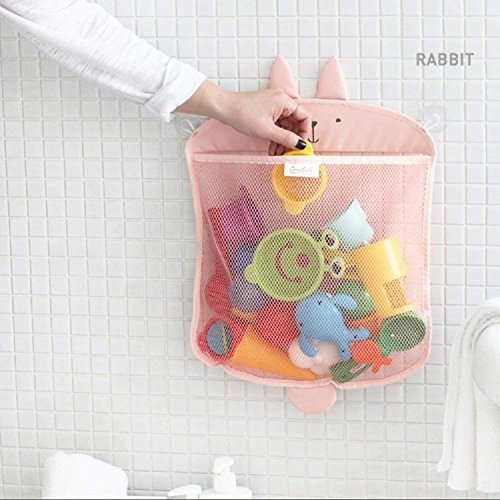 Bolsa de almacenamiento del organizador de juguetes para el baño del bebé - Red de malla colgante con 2 ventosas fuertes para cepillo de ducha corporal, champú, juguetes para bañera para niños (rosa)