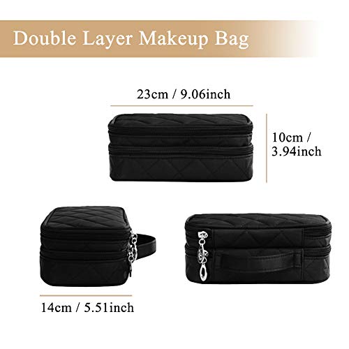 Bolsa de maquillaje, bolsa de viaje para cosméticos organizador de brochas de maquillaje estuche de almacenamiento con espejo&compartimentos, Portátil caja de aseo para mujeres y niñas-23 x 14 x 10 cm