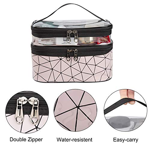 Bolsa de Maquillaje de Viaje Portátil Bolsa de Cosméticos Neceser con Cremallera, Impermeable Doble Capa Organizador de Artículos de Tocador para Mujer y Niñas, Rosado