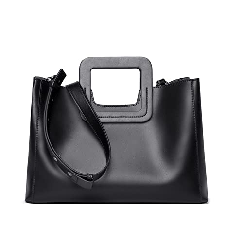 Bolso De Hombro De Cuero De Vaca Para Mujer Bolso Bandolera De Cuero Genuino Simple De Moda Bolso De Mano De Gran Capacidad Para Dama,Black