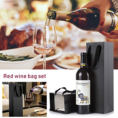 Bolsos de la Botella Bolsos de Regalo para Vino, XiYee 10 Pieces Paquete Bolsas de Papel para Botellas de Vino Embalaje Botellas Vino para Aniversario, Cumpleaños y Festival (black02)