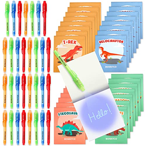 BONNYCO Bolígrafo Tinta Invisible y Libreta Dinosaurios Pack x32 Detalles Cumpleaños Niños, Regalos Cumpleaños Niños Colegio, Piñatas de Cumpleaños | Regalos Fiesta Cumpleaños Infantil