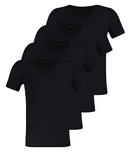 BOSS Hugo 4 Paquete Hombre Ajustado Camiseta, V-Neck, Camiseta Interior Media Manga, Liso - Negro, 8 (XX-Grande)