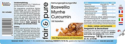 Boswellia Mirra y Curcumina con vitamina D3 - Alta pureza -180 Comprimidos