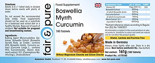 Boswellia Mirra y Curcumina con vitamina D3 - Alta pureza -180 Comprimidos