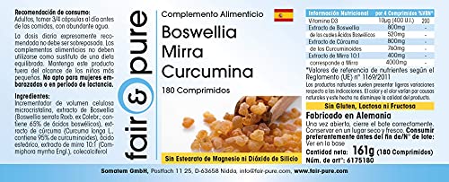 Boswellia Mirra y Curcumina con vitamina D3 - Alta pureza -180 Comprimidos