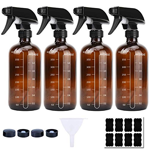 Botella pulverizadora de cristal marrón, 4PCS 500ml con cabezal pulverizador ajustable respetuosa con el medio ambiente reutilizable efecto atomizador para plantas flores jardín peluquerías