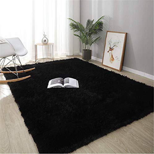 Brandname Alfombra De Pelo Largo, Antideslizante Super Suave Pelo Largo Fluffy Alfombra, para el Salón, Dormitorio, Comedor, Habitación Infantil Cabecera Alfombras (Negro, 80x160 cm)