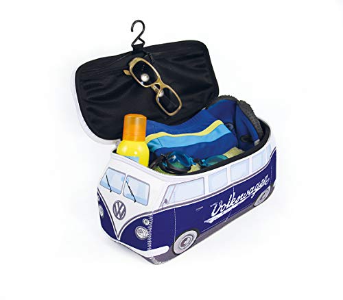 BRISA VW Collection - Volkswagen Furgoneta Hippie Bus T1 Van Bolsa Universal de Neopreno, Neceser, Bolso de Maquillaje-Cosméticos-Aseo, Estuche de lápices, Caja de Almuerzo, Equipaje (Clásico/Azul)