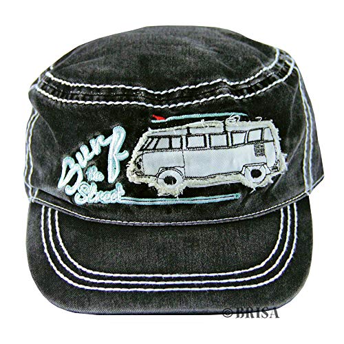 Brisa VW Collection - Volkswagen Furgoneta Hippie Bus T1 Van Gorra de Béisbol Vintage de Algodón, Baseball Cap Ajustable, Sombrero Militar para Hombre y Mujer, Deporte/Idea de Regalo (Surf/Negro)